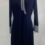 Nanette Lepore Bow Tie Lucianna Navy Blue and White Pinstripe Dress Size XL Photo 0