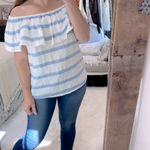 Cato blue & white striped off shoulder preppy top size large Photo 1