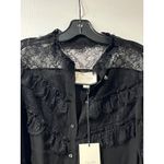 Alexis NEW  Black Lace Ruffle‎ Long Sleeve Button Down Blouse Top XS Photo 4