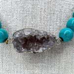 Faux Turquoise Bubble Beaded Druzy Stretch Necklace Photo 2