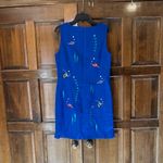 Victoria Holley Linen Blend Sheath Dress Blue Embroidered Fish Size 10 Vintage Photo 1