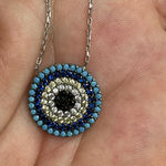 Handmade Turkish  925 Sterling Silver Turquoise / Cz  Evil Eye Necklace 16-18" Photo 0