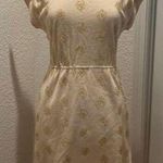R & K Originals Vintage Short Cap Sleeve Midi Dress Tan & Gold Threaded Sz Small Photo 0
