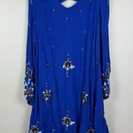 Free People Mini Dress Womens M Royal Blue Oxford Embroidered Oversized Bohemian Photo 0