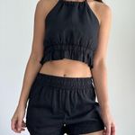 Touche Linen Set Small Black Co Ord Shorts Crop Top Resort Vacation Minimalist Photo 0