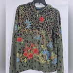 "Til The End" Floral Leopard Print Hoodie Sweatshirt Size XL Green Photo 0