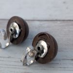 Vintage Clip On Earrings Dark Brown Domed Circle Retro Photo 5