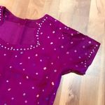 NWT 100% Silk 3 piece fuschia purple tunic dress gingham scarf shalwar kameez Photo 5