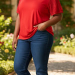 Carmen Marc Valvo  Red Textured Sleeve Tunic Photo 0