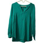 Talbots Women's Green Blue Sparkle Dot Print Long Sleeve V Neck Blouse Top Sz M Photo 1
