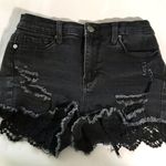 Mudd  Jrs Black Short Shorts Jean Denim Distressed Lace Inserts Size 3 25” Waist Photo 0