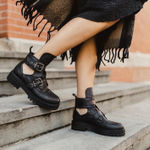 DNA  Footwear Leather Open‎ Side Buckle Boots 10 Black Photo 0