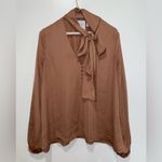 L'Academie  V-Neck Quarter Button Long Sleeve Blouse Photo 3