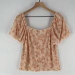 Kit & Sky Lightweight Mesh Floral Print Puff Sleeve Sweat Heart BabyDoll Top Pink Size L Photo 5