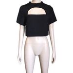 Peppermayo  Black Short Sleeve Cutout Crop Top Photo 0