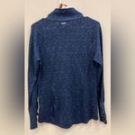 Columbia Blue Textured Knit Quarter zip Sweater with ruched sleeves Large Photo 2