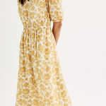 Draper James RSVP Jacquard Elbow Sleeve Midi Dress Yellow Floral Women’s Large Photo 0