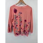 Talbots Coral Floral Embroidered Button Front Cardigan Sweater Women's Large Photo 2