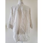 Stradivarius  Shirt Women Small White Striped 3/4 Sleeve Button High-Low Photo 3