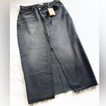 Reformation NWT Black Denim Midi Skirt 31 High Rise Split Front Wash Raw Hem Photo 1