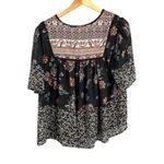 Knox Rose Black Floral Embroidered V Neck Tassel Boho Sheer Blouse Top L Photo 1