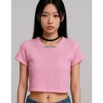 ZARA  Women Cropped Top L Pink Crew Neck Faux Fur Fuzzy School‎ Girl Festival Y2K Photo 1