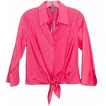 cupio Hot pink tie front crop style button up popping collar blouse Photo 0