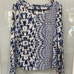 CARAMELA Women's White Blue Geometric Pattern Long Sleeve Blouse Dress Top Sz S Photo 0