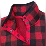 Eddie Bauer Red buffalo plaid 1/4 snap pull over mock neck fleece sweatshirt granola girl Photo 2