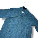 Aran Cable Knit Wool Blend Turtleneck Sweater Pullover Blue Small Womens Photo 1