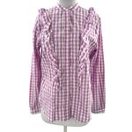 The Shirt by Rochelle Behrens The Kimberly Shirt lavender check ruffle sz S Purple Photo 2