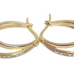 Sterling Silver 925  Gold Overlay Two Tone Double Hoop Diamond Earrings Photo 4