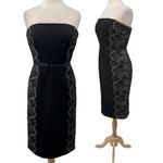 Tadashi Shoji Vintage 90s Tadashi Strapless Mini Sheath Dress Lace Side Panels Satin Black 10 Photo 1