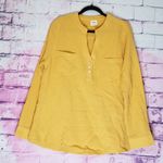 MOTE MUSTARD YELLOW ORANGE SLUB COTTON V NECK BOHO LAGENLOOK BLOUSE XL Photo 0