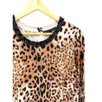 Boston Proper Beaded Neck Leopard Print Sweater Top Medium M Long Sleeve Casual Photo 1