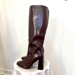 90s Style Elegant Square Toe Mocha Dark Brown Knee High Heel Boots US 6 Photo 2