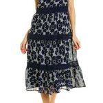 Trina Turk Trina Turk Alana Sleeveless Tiered Midi Embroidered Floral Dress Navy Blue 12 Photo 0