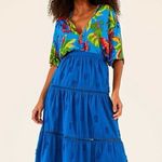 Farm Rio Women’s Classic Blue 3D Pineapple A-Line Midi Skirt W Fringe Size Small Photo 0