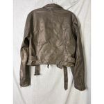 Stoosh  Faux Leather Cropped Moto Jacket Brown XL Belted Biker Zip Short Coat Photo 7