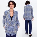 ZARA  Frock Blazer Coat Plaid Pronounced Shoulders Blue/White Color Size XS NWT. Photo 1
