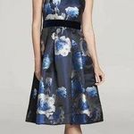 Eliza J Black Blue Floral Jacquard Crisscross Halter Fit Flare Belted Dress sz 6 Photo 0