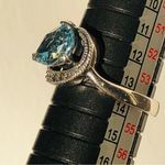 None Aquamarine & Marcasites Sterling Silver Ring 6 3/4 Photo 1