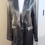 NWT LULUS Kourtney Gunmetal Satin Open Front Blazer Women’s Sz Medium💚 Gray Photo 0