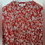 Madewell  Pintucked Puff Sleeve Red Floral Midi Dress Size‎ 2 Photo 6