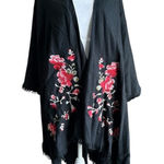 Avenue  Black and Red Embroidered Kimono Photo 0