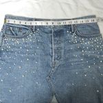 Milla Embellished Crystal & Pearls Raw Hem Frayed Mini Denim Skirt Jean Skirt in Solstice Blue Size M Photo 10