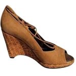 Donald Pliner Camel Suede Leather New Peep Toe Platform Wedges Shoes NWT $235 Brown Size 10 Photo 0