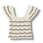 Jessica Simpson ‎ Y2K Crochet Flutter Sleeve Striped Top Cream Tan Small Boho Photo 11