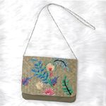 Bohemian Raffia Embroidered Envelope Clutch Silver Chain Crossbody Bag Tan Photo 6
