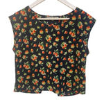 Chloe K  short sleeve floral open back size small black orange novelty print peac Photo 0